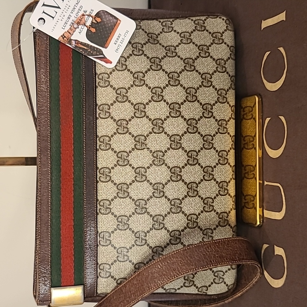 GUCCI VINTAGE 1970'S WEB SHERRY LINE COATED CANVAS/LEATHER SHOULDER BAG- RARE - Picture 10 of 17